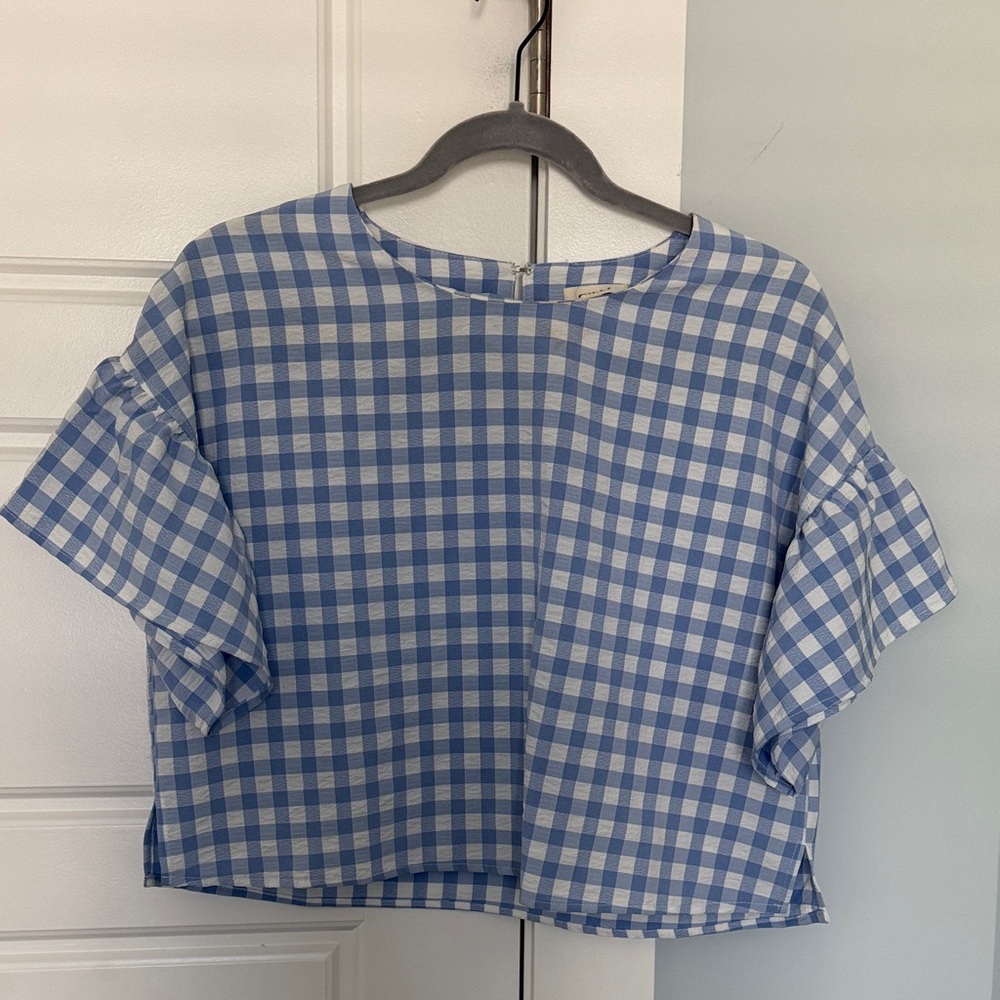 Blue and White Gingham Cropped Women's Top - Sz Small
